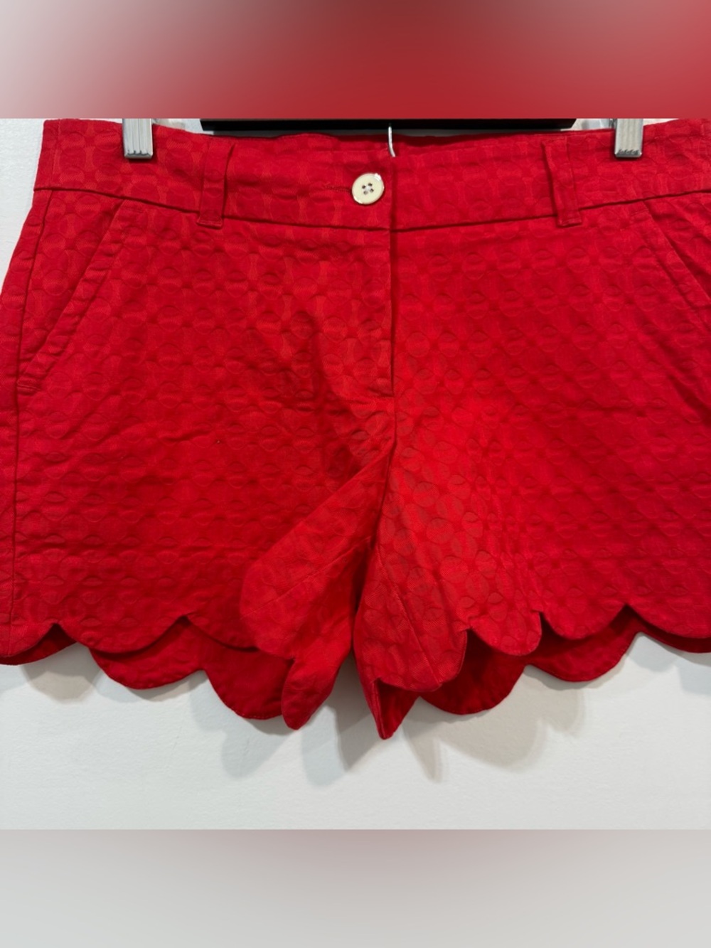 Crown & Ivy Red High-Waist Scallop Hem Cotton Summer Spring Preppy Shorts Size 4 - Picture 3 of 7